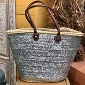 Bohemida- Rieten Tas - Boho Ibiza Shopper tas/Strandtas - Zilver Pailetten - Handgevlochten Palmblad Riet -Leder hengsel