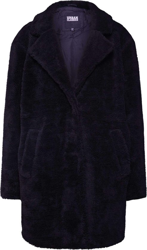 Manteau oversize noir en teddy avec col revers et poches plaquées, de Urban Classics.