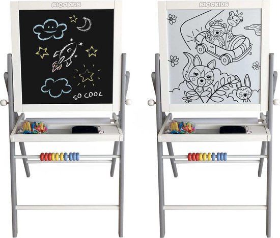 Kinder krijtbord & magnetisch bord - 12 krijtjes - met markeerstif & spons  | bol.com
