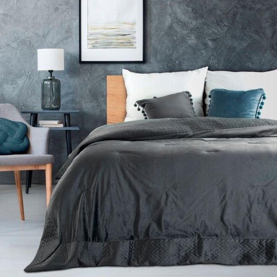 AmeliaHome Velvet sprei, polyester, Laila antraciet zilver, 260x280 cm