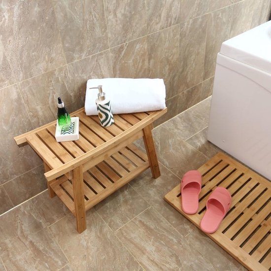 Decopatent® Luxe Bamboe badkamer bankje - 60cm - Met opbergvak - Bamboe hout