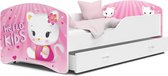 Kinderbed katten 80x180 cm - wit/roze - met matras- met lade