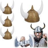 Relaxdays 4x viking helm - gallier helm - met horens - hoofddeksel carnaval - goudkleurig