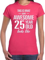 Awesome 25 year / 25 jaar cadeau t-shirt roze dames XL