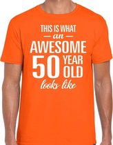 Awesome 50 year / 50 jaar cadeau t-shirt oranje heren L