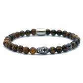 Heren armband - tijgeroog 6mm - buddha RVS