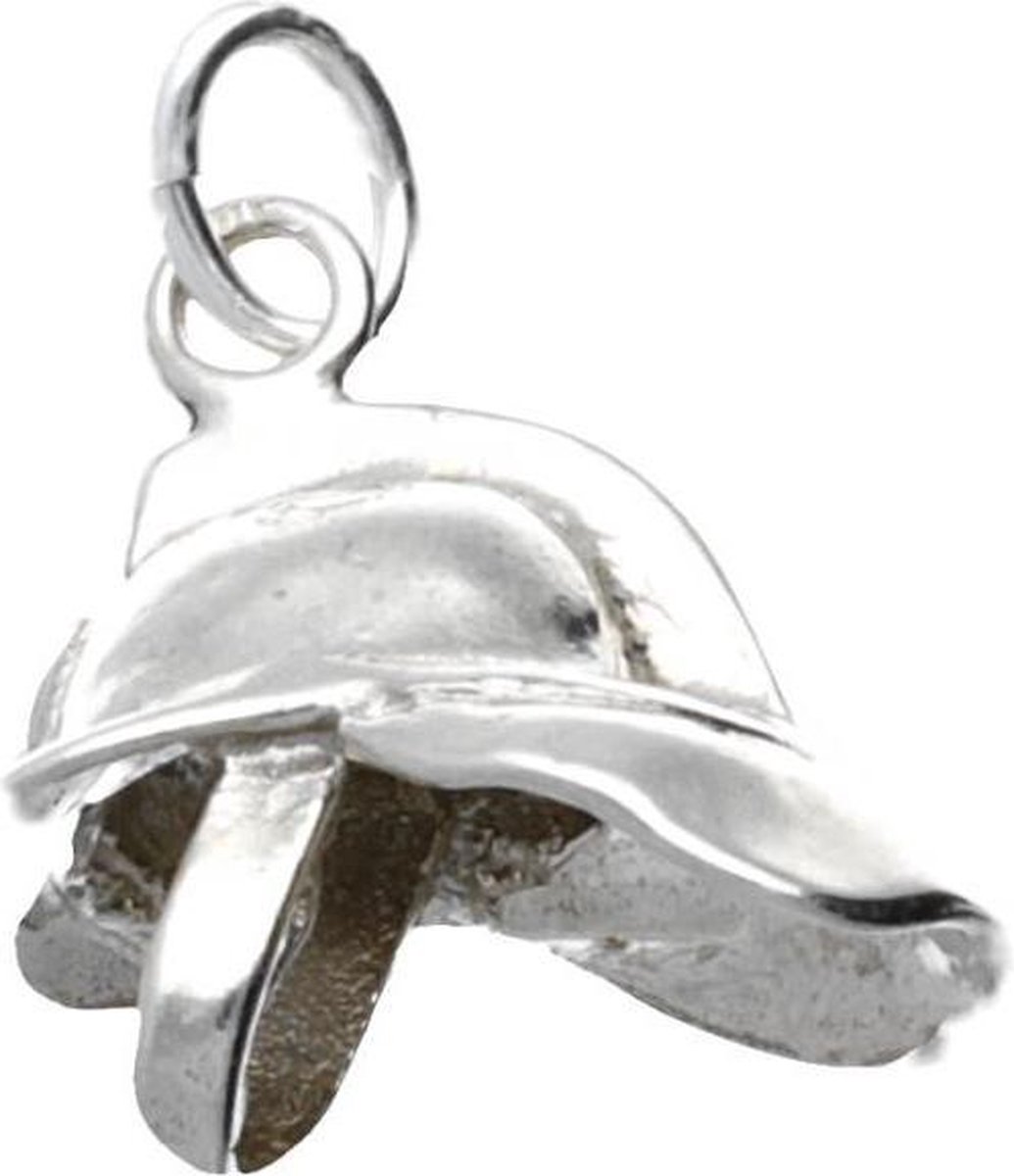 Zilveren Brandweerhelm met kin riem 3D kettinghanger