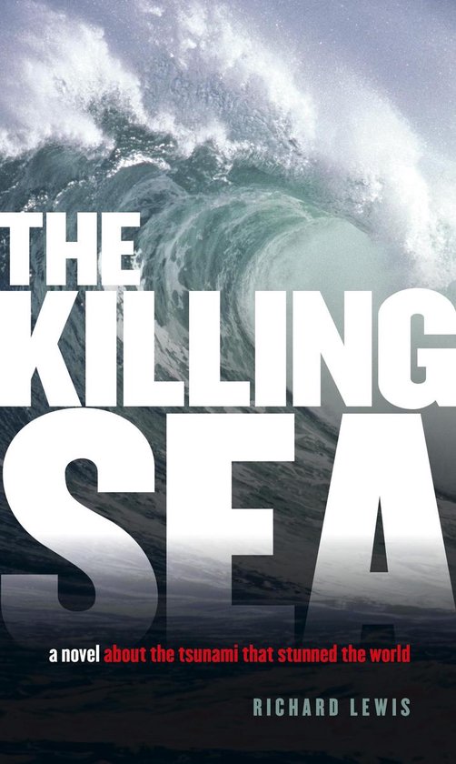 Boek "The Killing Sea" met een grote golf in de achtergrond.