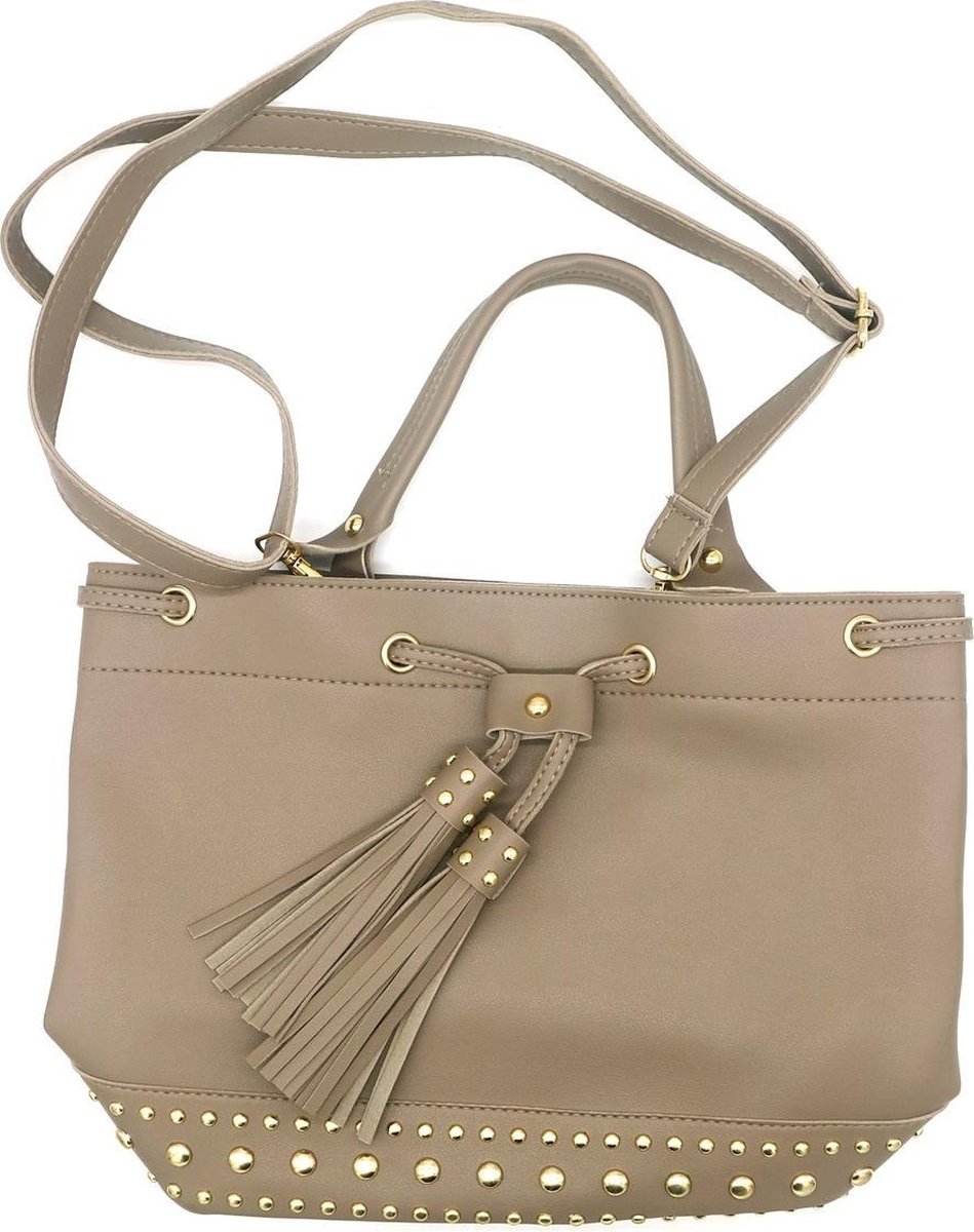 Dielay - Tas met Kwasten en Studs - PU Kunstleer - 36x25x15 cm - Grijs