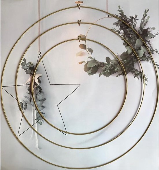 3x DIY ronde gouden eucalyptus/bloemen krans/hangers set van ijzer - Decoratie  hangers | bol.com