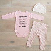 Baby Meisjes Setje 3-delig maat 74-80| roze mutsje beertje roze broekje streep en roze romper lange mouw met tekst zwart Als het van papa en mama niet mag vraag ik het toch gewoon