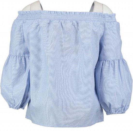 Only kortere lichtblauw gestreepte off shoulder blouse 3/4 mouw - Maat 40 bol.com