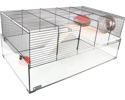 Hamsterkooi – Flamingo Vitru 3 – hamsterkooi met glazen bodem – complete kooi met looprad, platform en accessoires – zwart – 78x48x34,5 cm – Europese kwaliteit