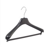 De Kledinghanger Gigant - 10 x Mantel / kostuumhanger kunststof zwart met schouderverbreding en broeklat, 39 cm