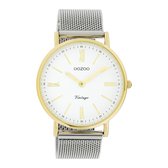OOZOO Vintage series - Gouden horloge met zilveren metalen mesh armband - C20118 - Ø40