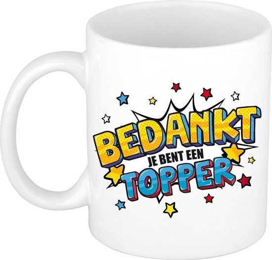 Bedankt topper cadeau koffiemok / theebeker wit met sterren - 300 ml -  keramiek -... | bol.com