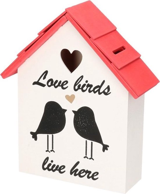 Spaarpot houten vogelhuisje rood 20 cm - Geld sparen - Uitzet spaarpot - Spaarpotten van hout