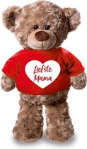 Pluche Teddybeer/ knuffelbeer met Liefste Mama wit hartje t-shirt - 24 cm - cadeau - Vaderdag / verjaardag