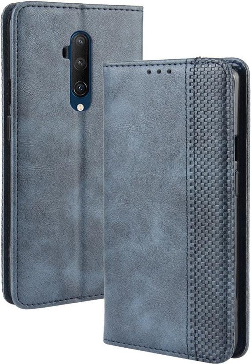 Vintage Book Case - Geschikt voor OnePlus 7T Pro Hoesje - Blauw