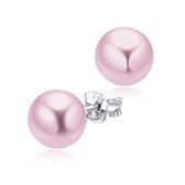 Joy|S - Zilveren roze parel oorbellen 10 mm