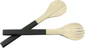 Bamboe sla bestek/couvert zwart 2 delig 30 cm - Salade/sla opscheplepels van hout - Sla lepel en vork - Keukengerei