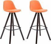 Clp Franklin Set van 2 barkrukken - Vierkant frame - Kunstleer - Oranje - Houten onderstel kleur : Cappucino (eiken)