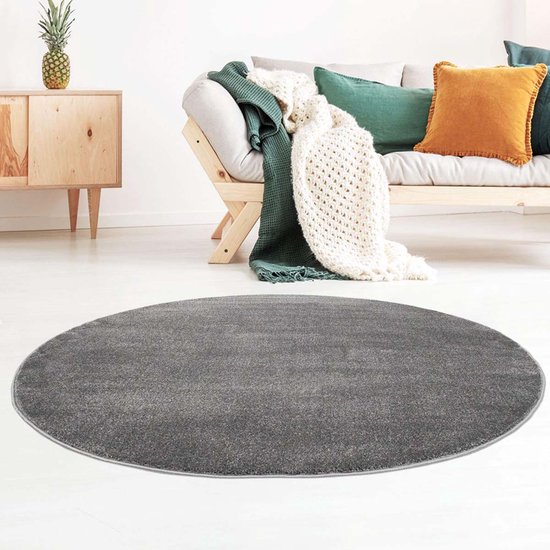 Tapis rond velours uni Gala - gris foncé 200 cm rond | bol