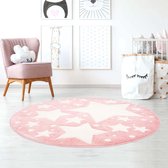 Rond vloerkleed kinderkamer Sterren 3D - roze/crème 150 cm rond