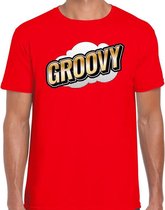 Groovy fun tekst t-shirt voor heren rood in 3D effect S