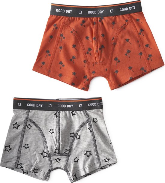 Little Label - boxershorts 2-pack - almost black star & palm orange - maat: 110/116 - bio-katoen