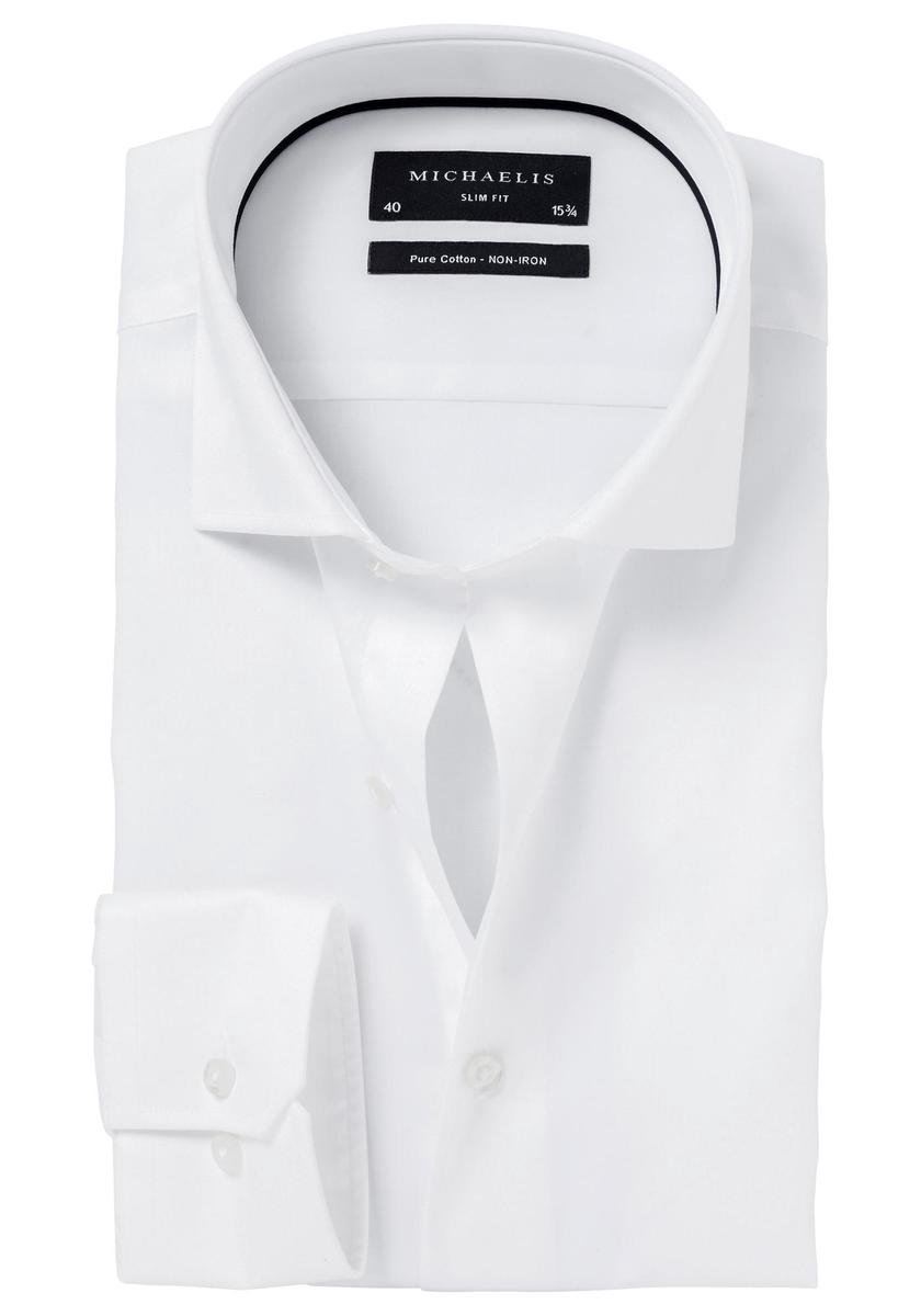 Michaelis slim fit overhemd - mouwlengte 7 - twill - wit - Strijkvrij - Boordmaat: 40