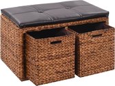 Bankje met 2 manden 71x40x42 cm zeegras bruin