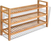 Schoenenrek met 3 schappen - Eikenhout massief - Bruin - 100x27x59,5 cm