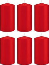 6x Rode cilinderkaarsen/stompkaarsen 8 x 15 cm 69 branduren - Geurloze kaarsen – Woondecoraties