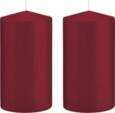 2x Bordeauxrode cilinderkaarsen/stompkaarsen 8 x 15 cm 69 branduren - Geurloze kaarsen – Woondecoraties
