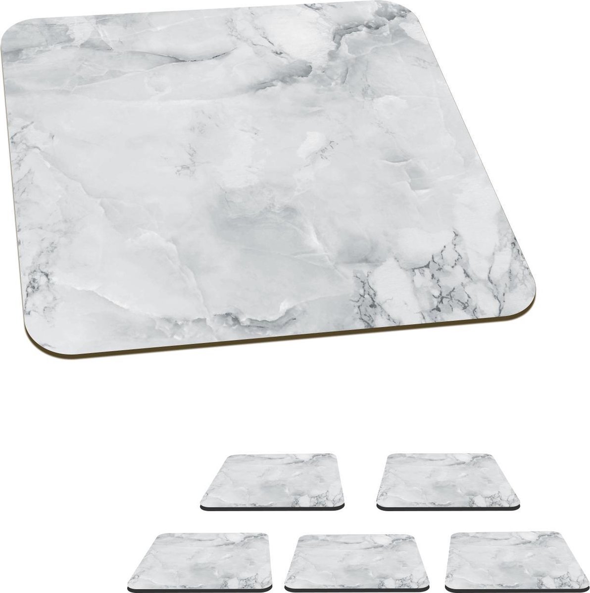 Onderzetters voor glazen - Marmer - Plamuur - Grijs - 10x10 cm - Glasonderzetters - 6 stuks