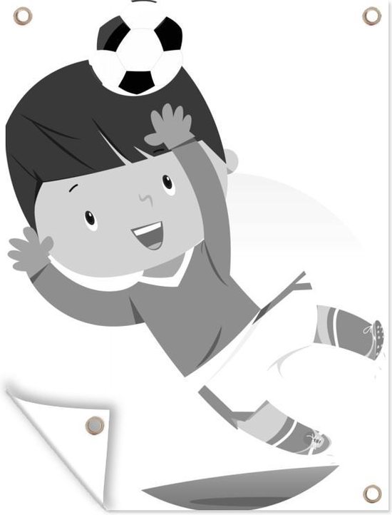 Muurdecoratie buiten Een illustratie van een kind aan het voetballen - Kids - Baby - Jongens - Meisjes - 120x160 cm - Tuindoek - Buitenposter