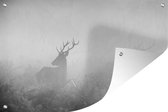 Muurdecoratie Herten in de mist - zwart wit - 180x120 cm - Tuinposter - Tuindoek - Buitenposter