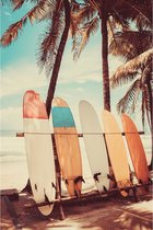 Plexiglas Schilderij Surfplanken aan het Strand