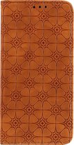 Samsung Galaxy S10 Plus Book Case Hoesje met Patroon - Bloemenpatroon - PU Leer - Pasjeshouder - Samsung Galaxy S10 Plus - Bruin