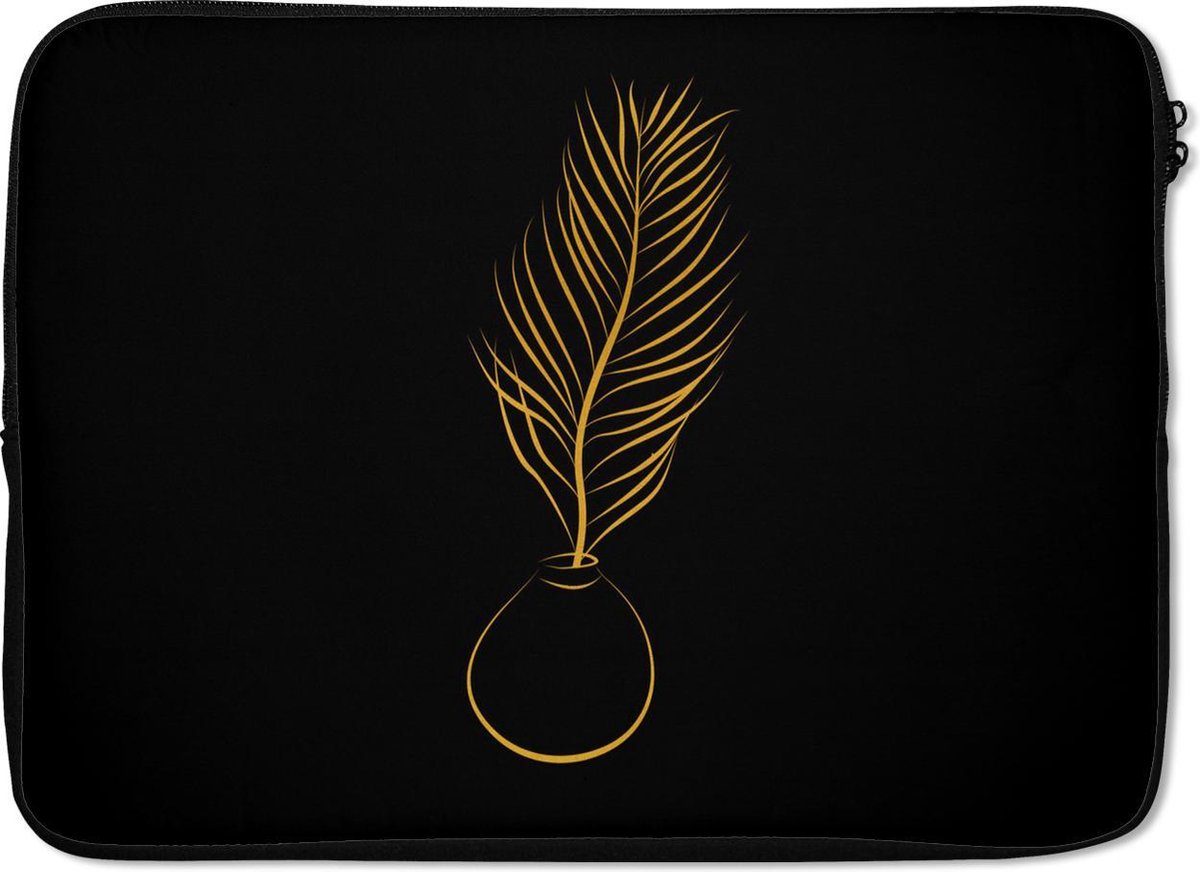 Laptophoes 14 inch - Pot - Plant - Gold - Line art - Laptop sleeve - Binnenmaat 33x23 cm - Zwarte achterkant