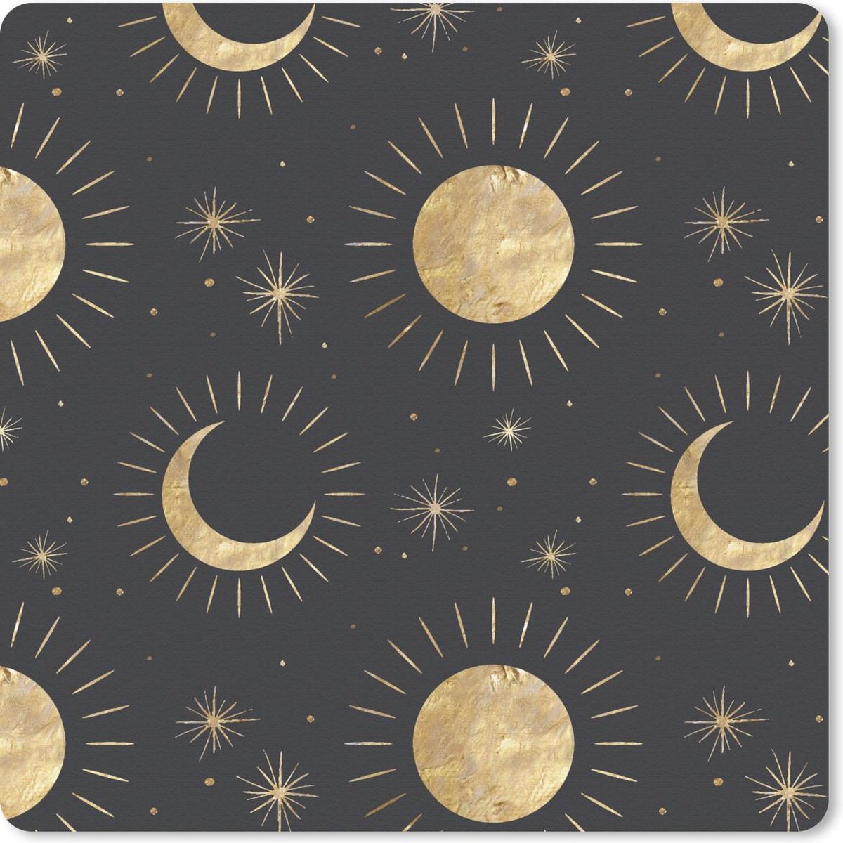 Muismat 30x30 cm - Mousepad Patronen - Maan - Zon - Goud - Muismatten