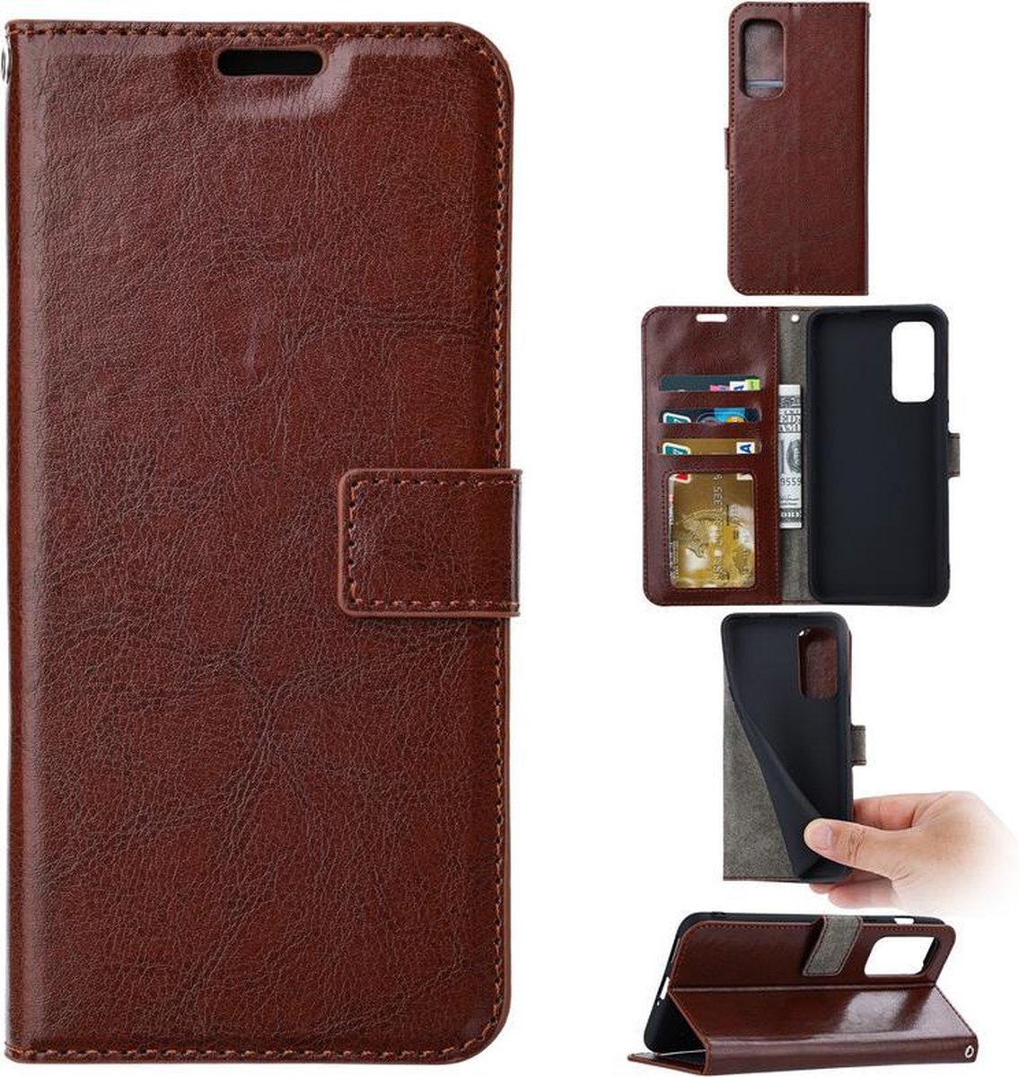 Bookcase Geschikt voor: Oppo Reno6 Pro - Bruin - portemonnee hoesje