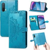 Voor OnePlus Nord CE 5G Mandala Bloem Reliëf Horizontale Flip Lederen Case met Houder & Drie Kaartsleuven & Portemonnee & Lanyard (Blauw)