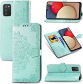 Voor Samsung Galaxy A03S Mandala Bloem Reliëf Horizontale Flip Lederen Case met Houder & Drie Kaartsleuven & Portemonnee & Lanyard (Groen)