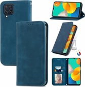 Voor Samsung Galaxy M32 Retro Skin Feel Business Magnetische Horizontale Flip Lederen Case met Houder & Kaartsleuven & Portemonnee & Fotolijst (Blauw)