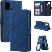 Voor Samsung Galaxy A21s Skin Feel Business Horizontale Flip PU Lederen Case met Houder & Multi-kaartsleuven & Portemonnee & Lanyard & Fotolijst (Blauw)