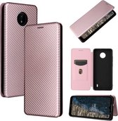 Voor Nokia C20 Koolstofvezel Textuur Magnetische Horizontale Flip TPU + PC + PU Lederen Case met Kaartsleuf (Roze)