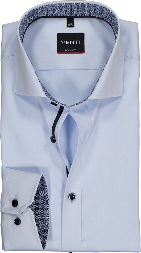 VENTI body fit overhemd - lichtblauw twill (contrast) - Strijkvriendelijk - Boordmaat: