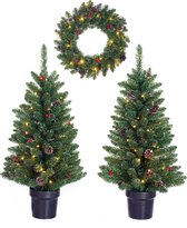 Décoration de porte d'entrée de Noël complète Set de sapins de Noël et guirlande de Noël avec lumière - Ensemble complet - Sapins de Noël et guirlande